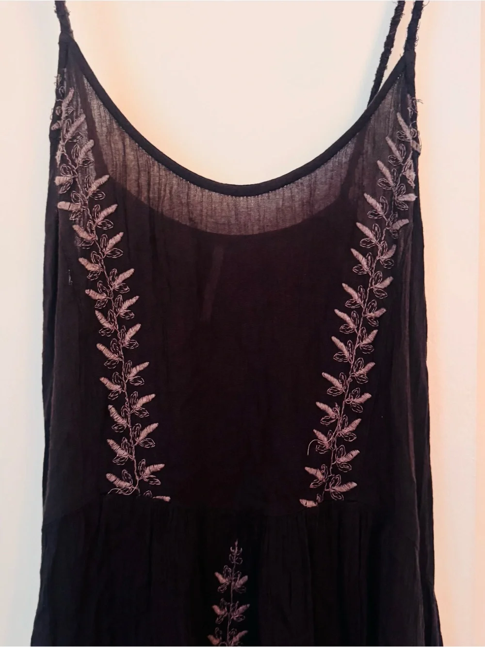 Free People Black Embroidered Asymmetrical Slip Dress - XS